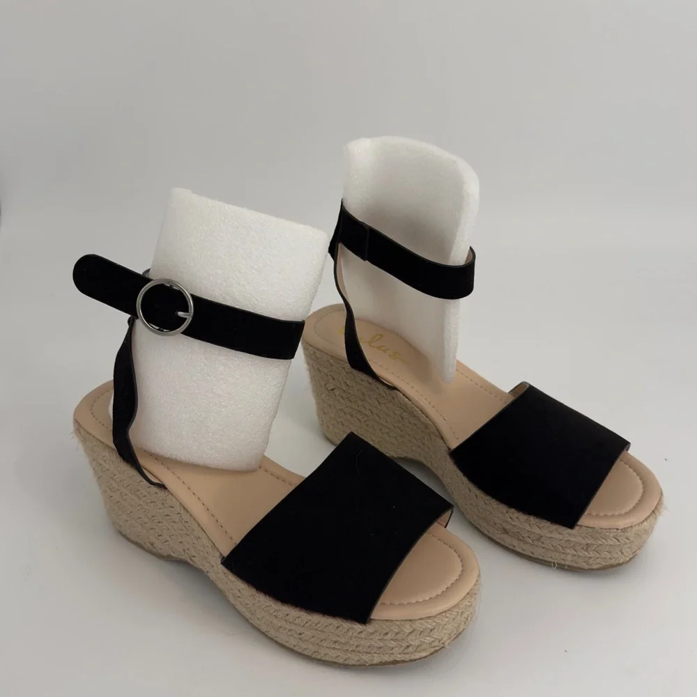 Elyse Black Suede Platform Espadrille Sandals‎